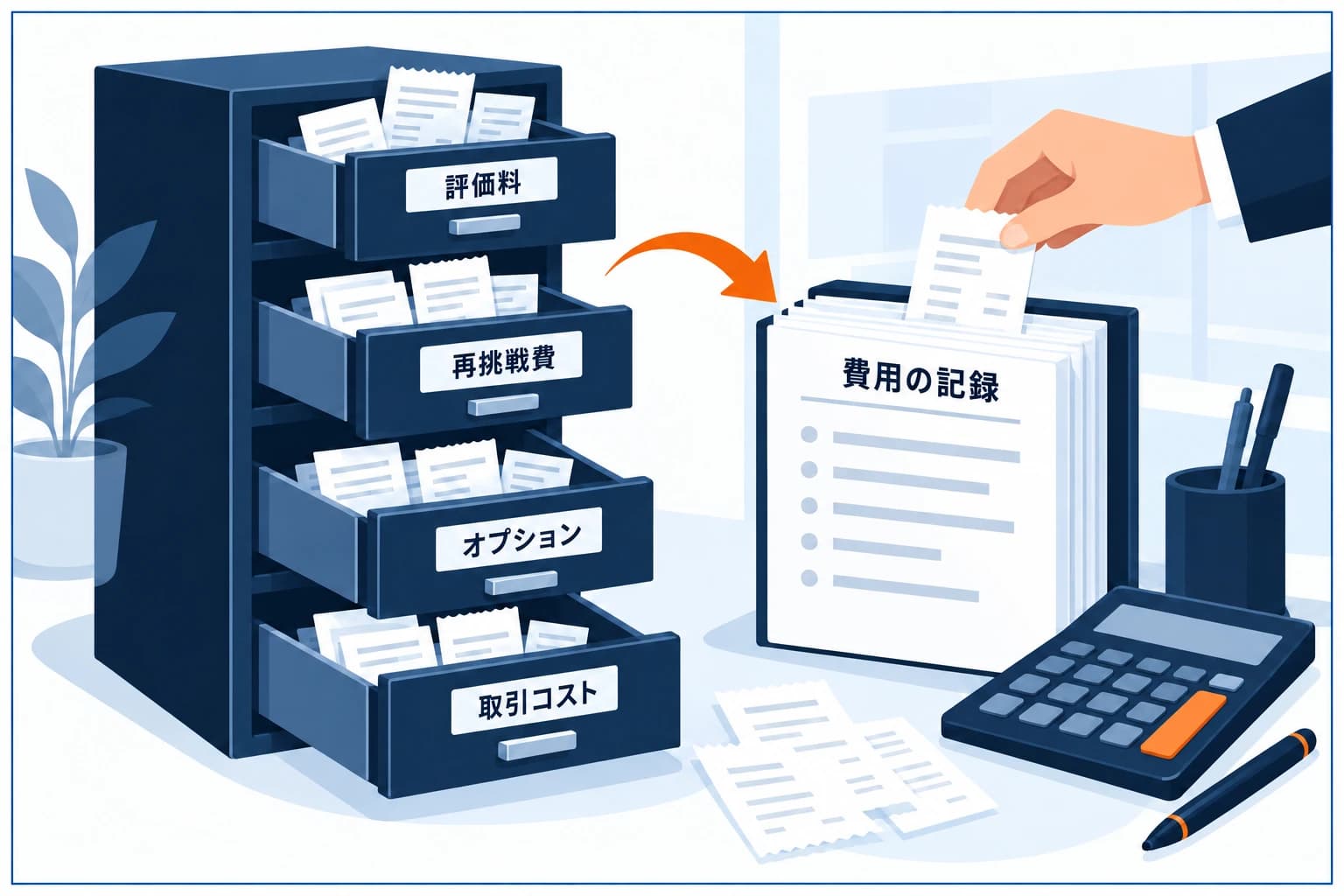 プロップファームにかかる費用の全体像の図解：評価料・再挑戦費・追加オプション・取引コストの内訳