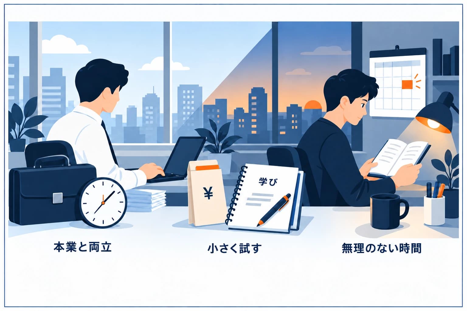 会社員がプロップで副収入を得る図解：本業と両立し、スキマ時間や夜にトレードする