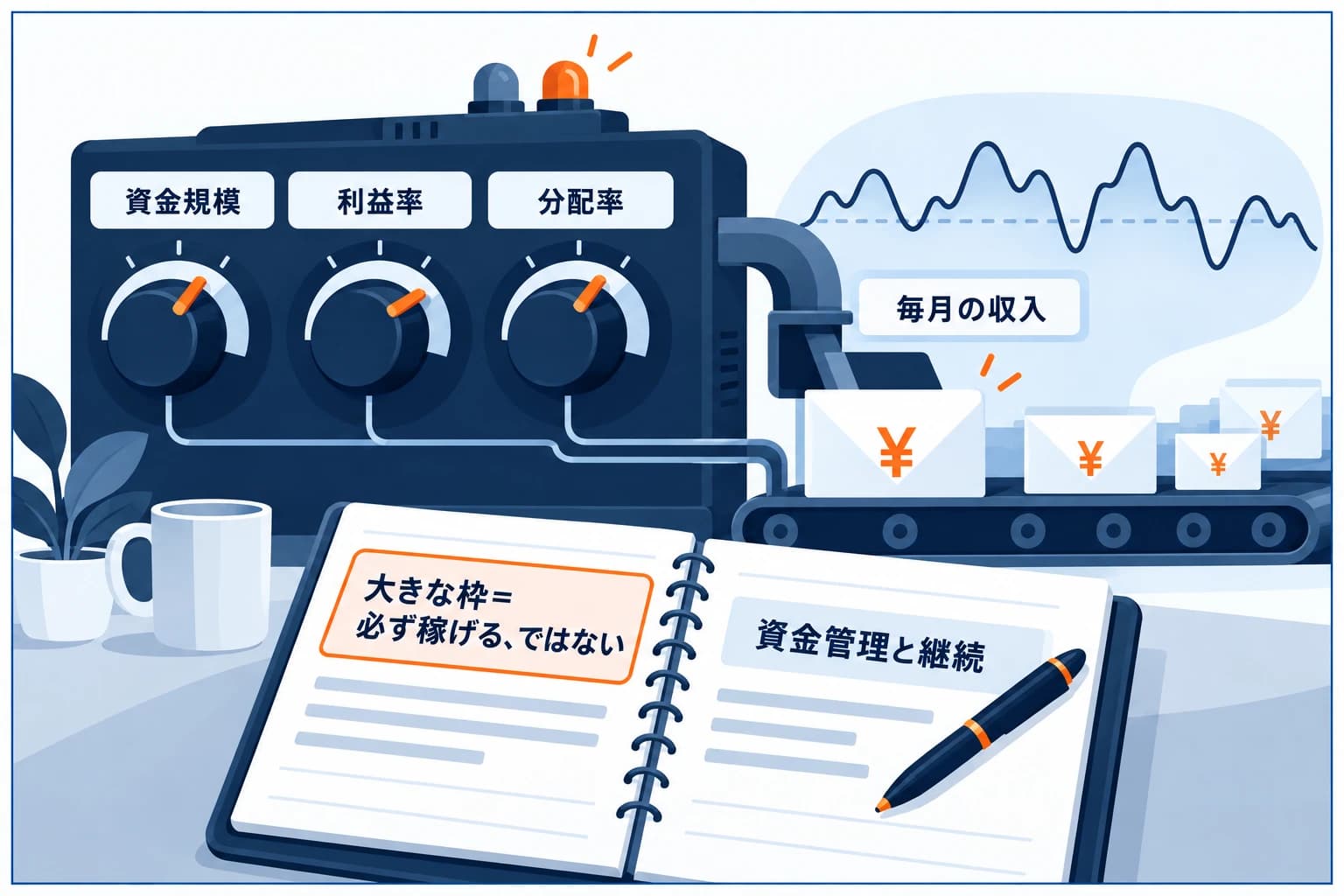 プロップの現実的な月収のイメージ図解：枠が大きい＝必ず稼げるではない、勝率より資金管理と継続が大事、最初は出金できれば上出来。一発より続けられる額を目指す