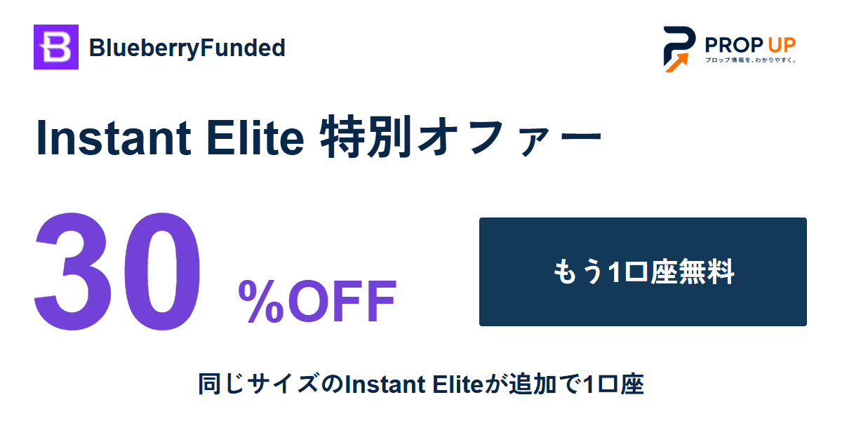 BlueberryFunded Instant Elite 30%OFF＋もう1口座が無料