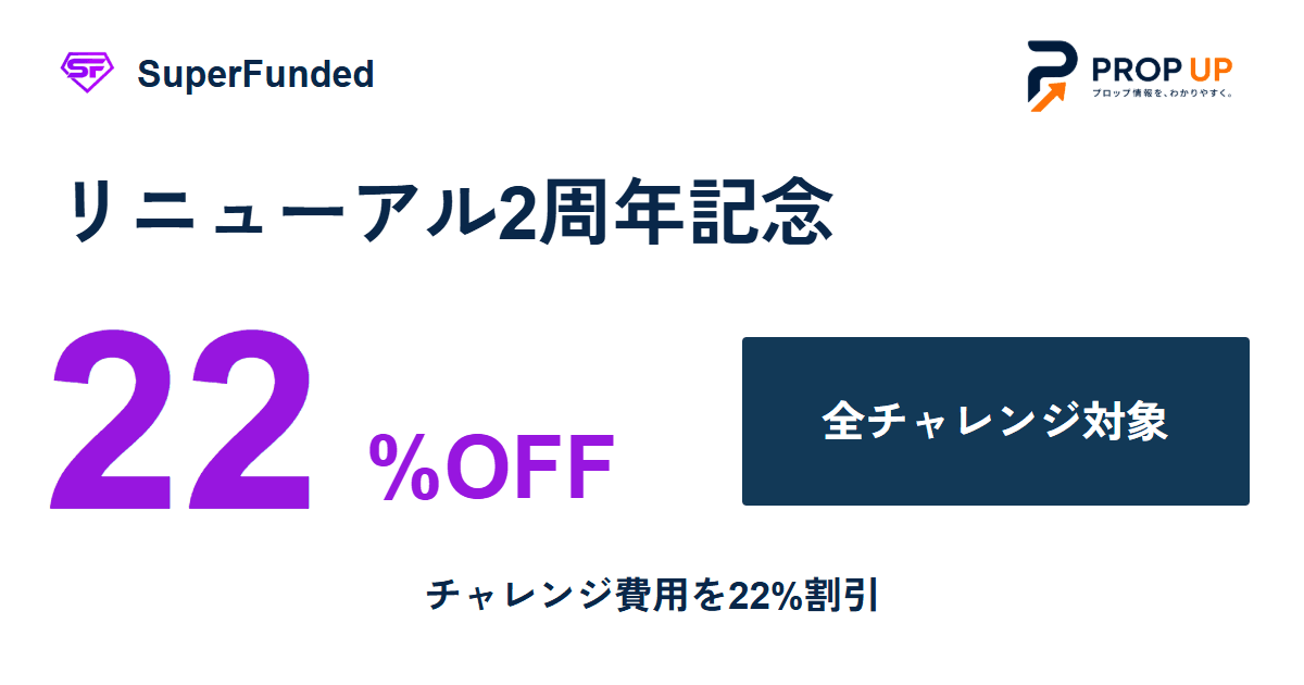 SuperFunded 2周年記念 全チャレンジ22%OFF